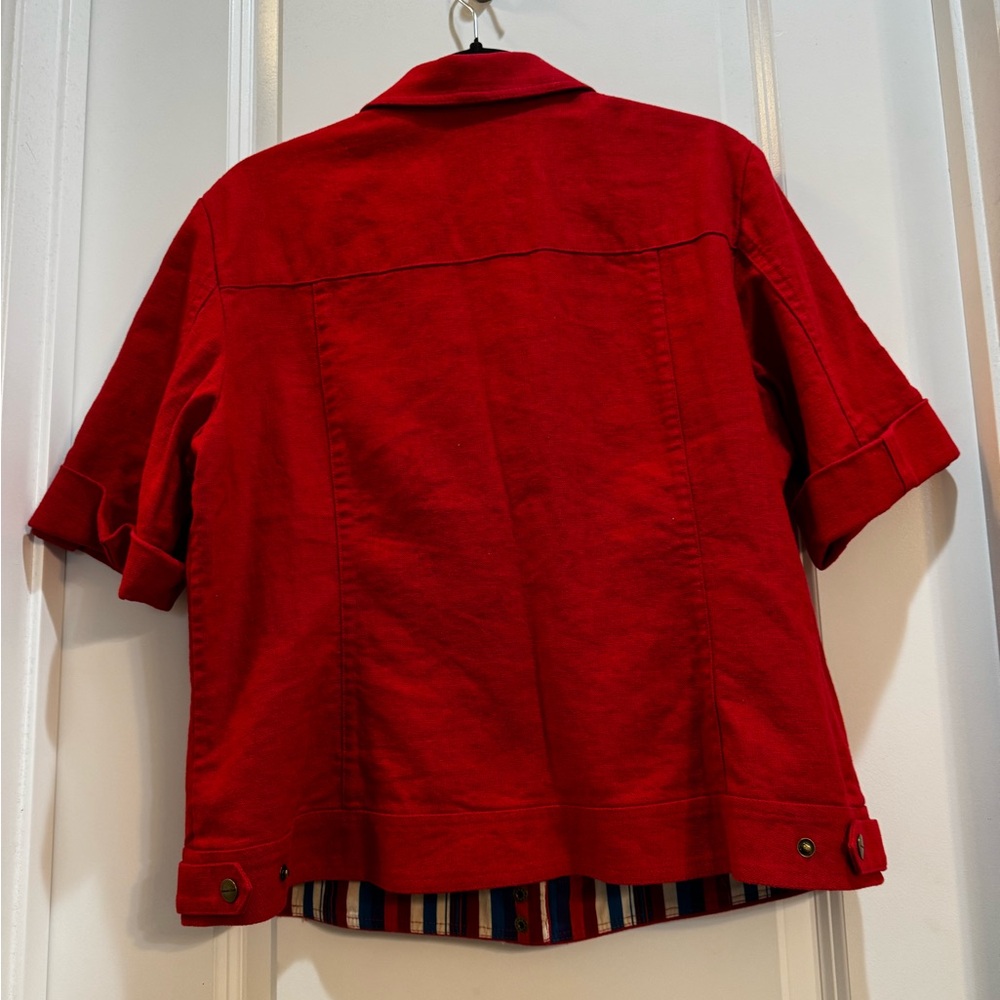 Coldwater Creek Red Jacket/Blazer Short Sleeve Collared Pockets 55% Linen45% Cot - Picture 7 of 7